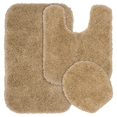 3pc Serendipity Shaggy Washable Nylon Bath Rug Set