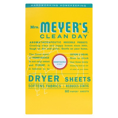 Mrs. Meyer's Clean Day Dryer Sheets, Honeysuckle, 80ct