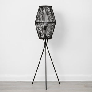 Rattan Diamond Tripod Floor Lamp Black