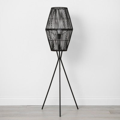 Rattan Diamond Tripod Floor Lamp Black